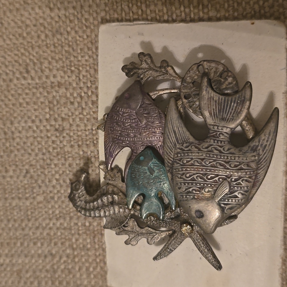 Vintage 80's Silver and Blue Ocean Life Brooch